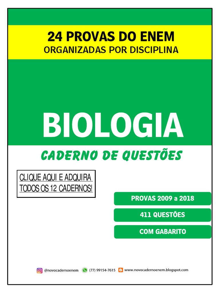 Caderno de Questões Biologia ENEM | PDF | Água | Oxigênio
