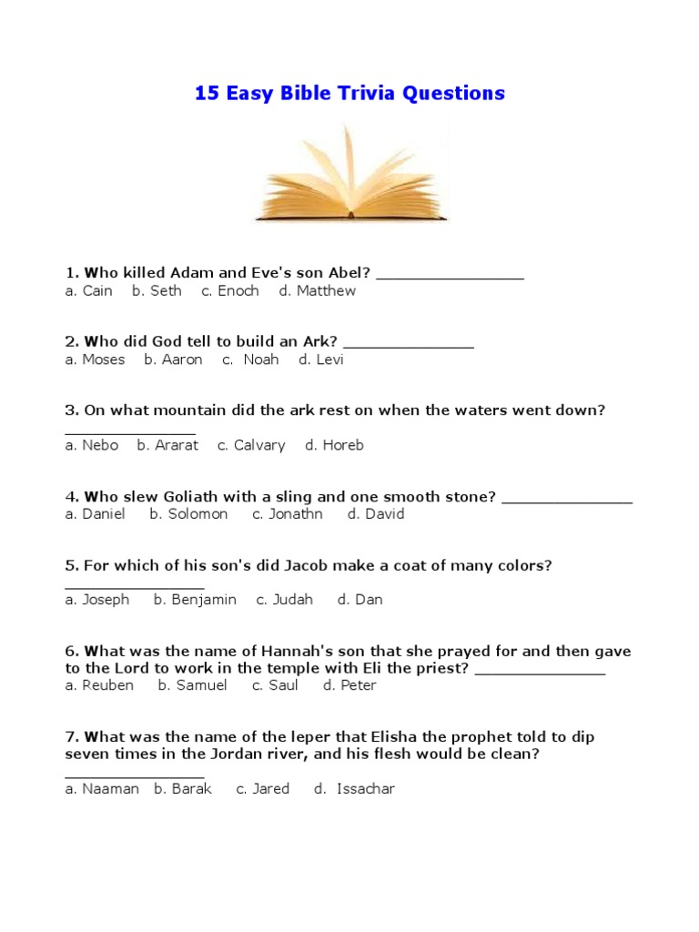 Printable Bible Trivia Kjv Quiz Questions And Answers