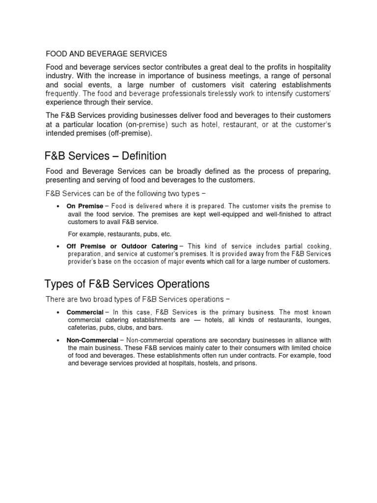 F&B Services: A Guide for Hospitality Pros | PDF