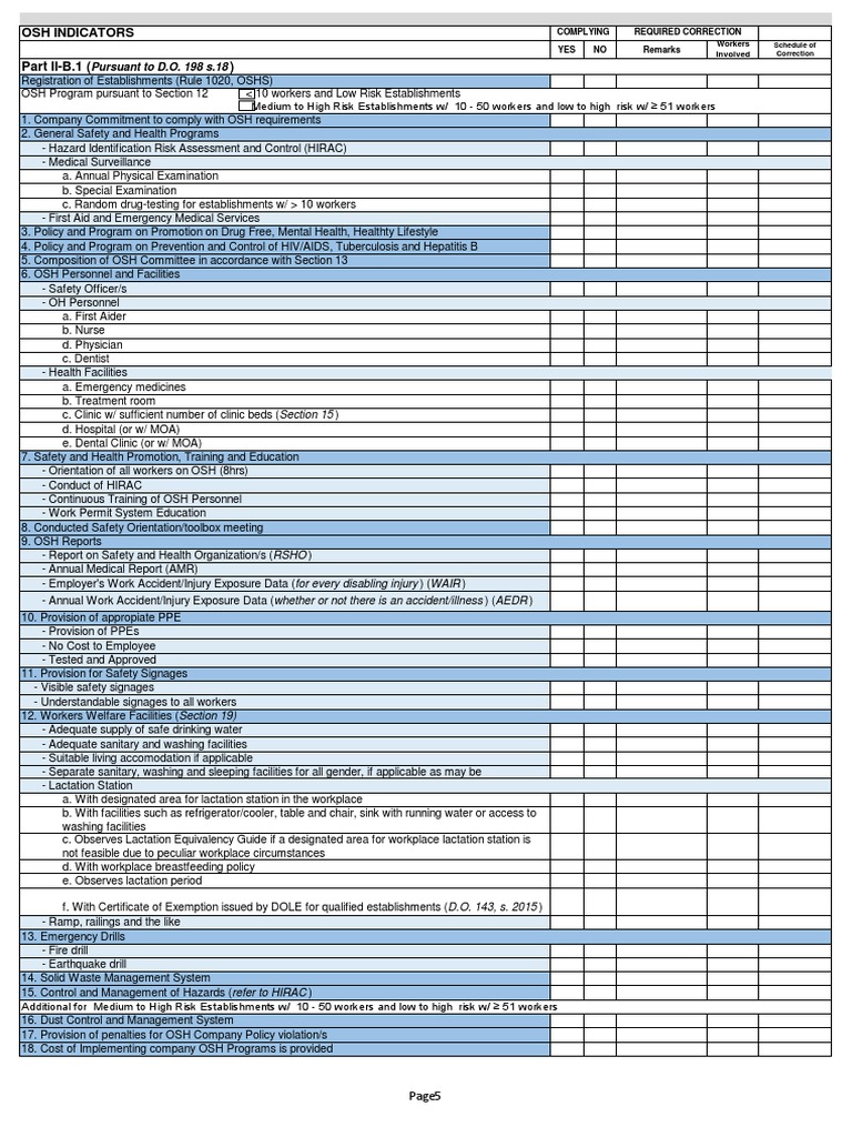 OSH Compliance and Audit Checklist | PDF | Occupational Safety And ...