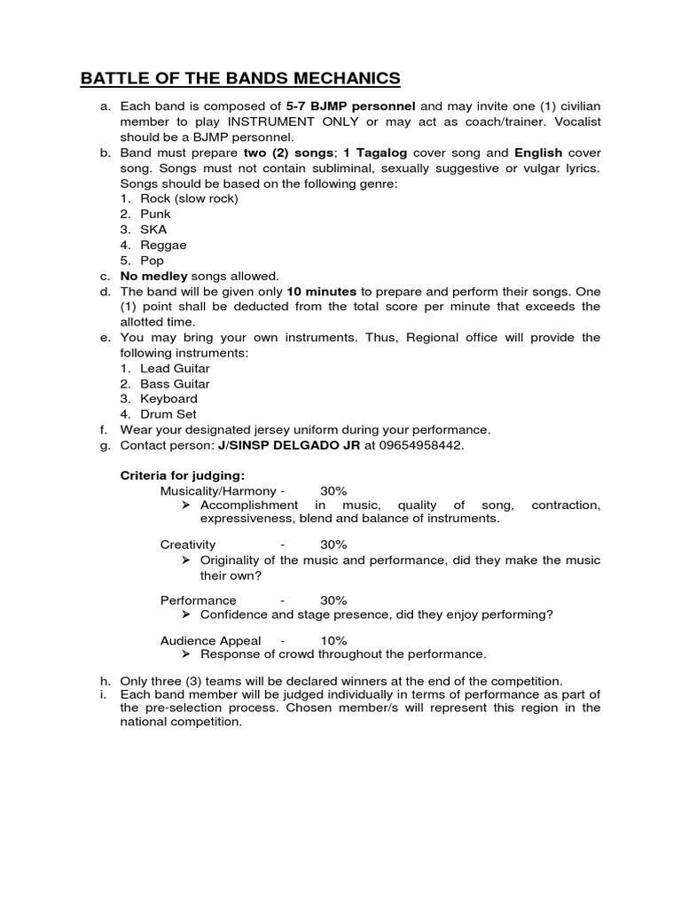 Battle of The Bands Mechanics PDF