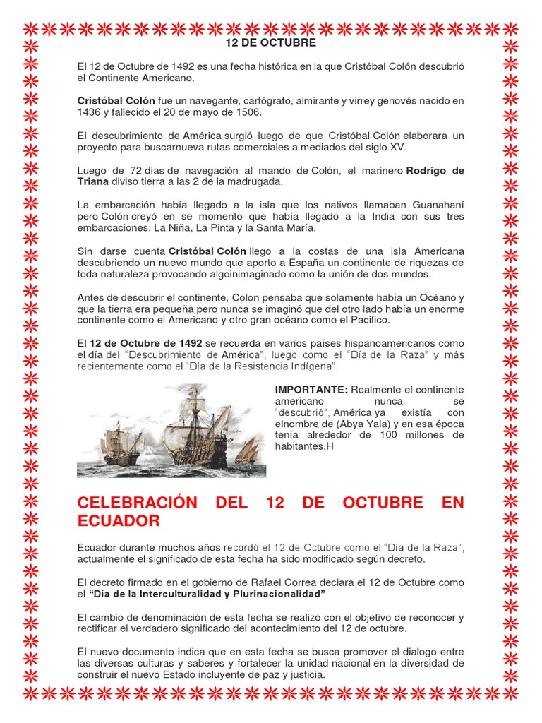 12 de Octubre | PDF | Exploración de América del Norte | Cristobal colon