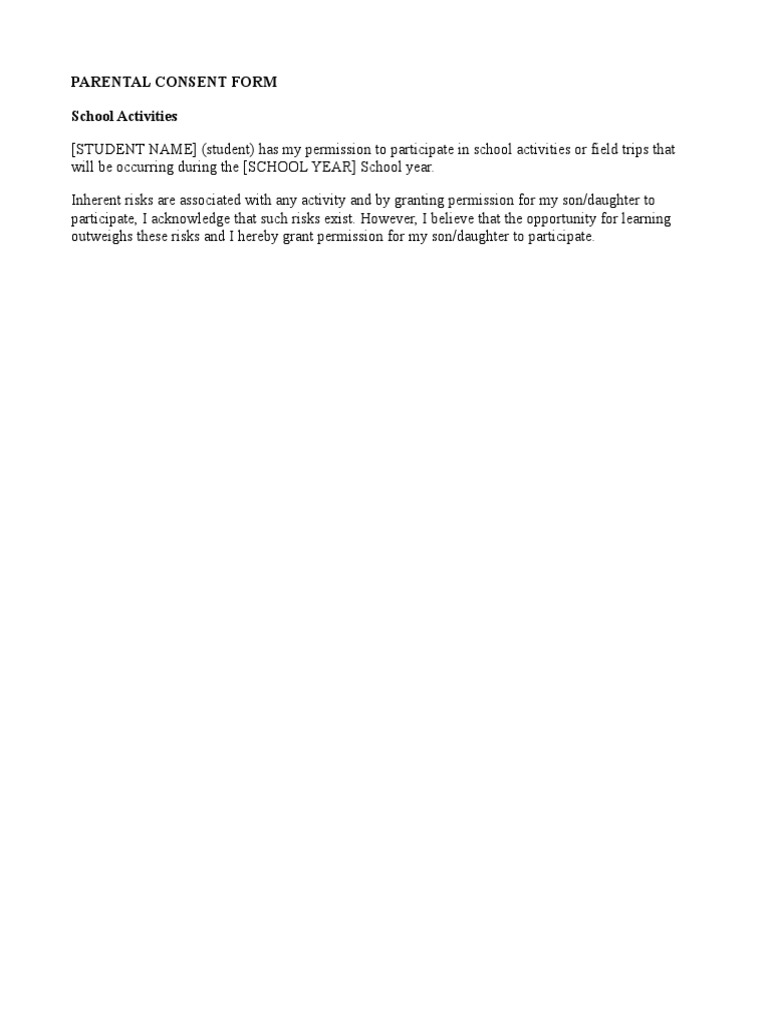 Parental Consent for School Activities | PDF | Wellness