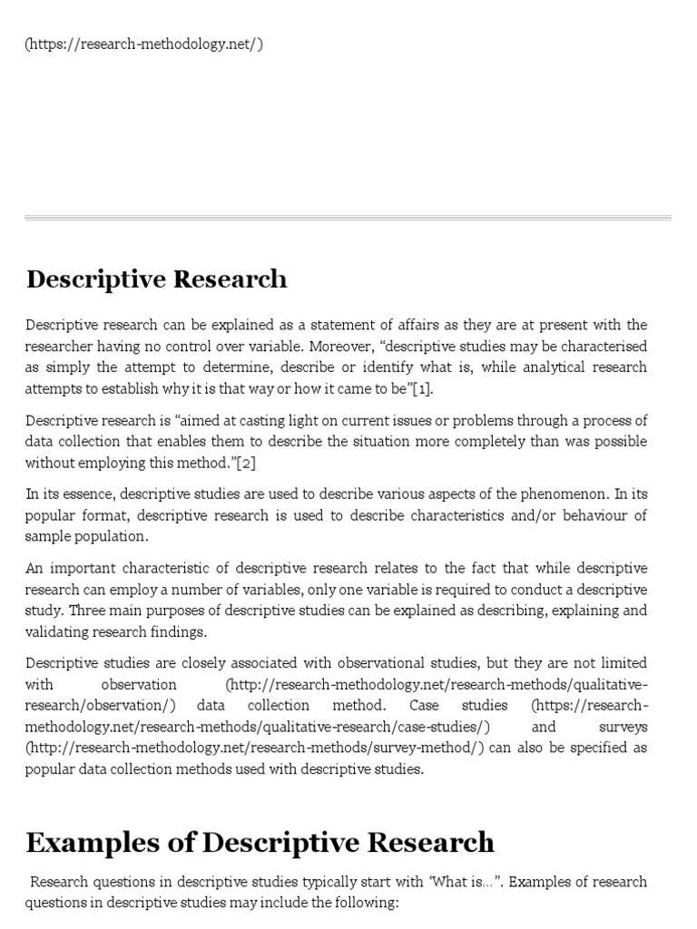 Descriptive Research ResearchMethodology PDF Quantitative
