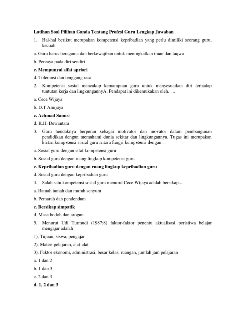 Latihan Soal Pilihan Ganda Tentang Profesi Guru Lengkap Jawaban