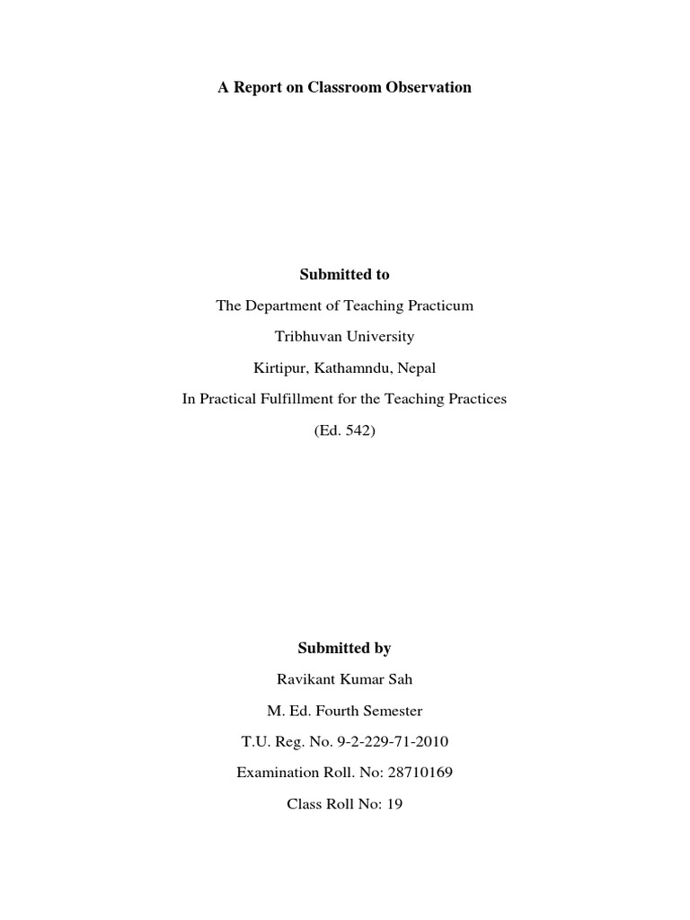 Classroom Observation Report Summary | PDF | Teachers | Lecture