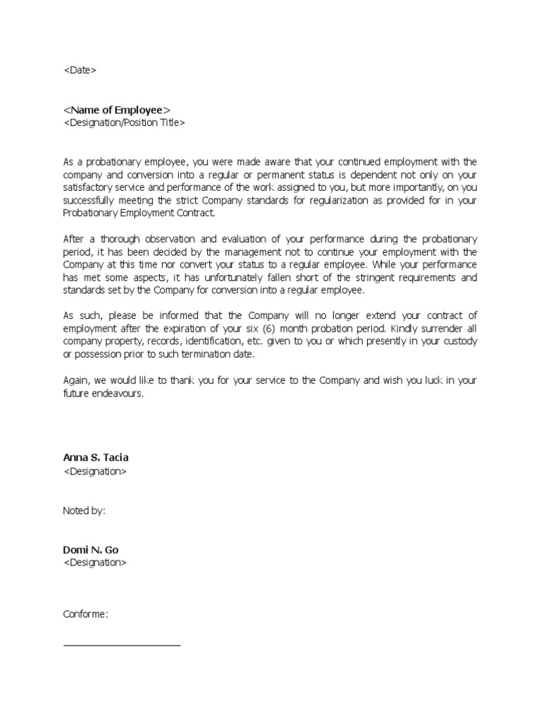 Unsuccessful Probation Termination Notice | PDF