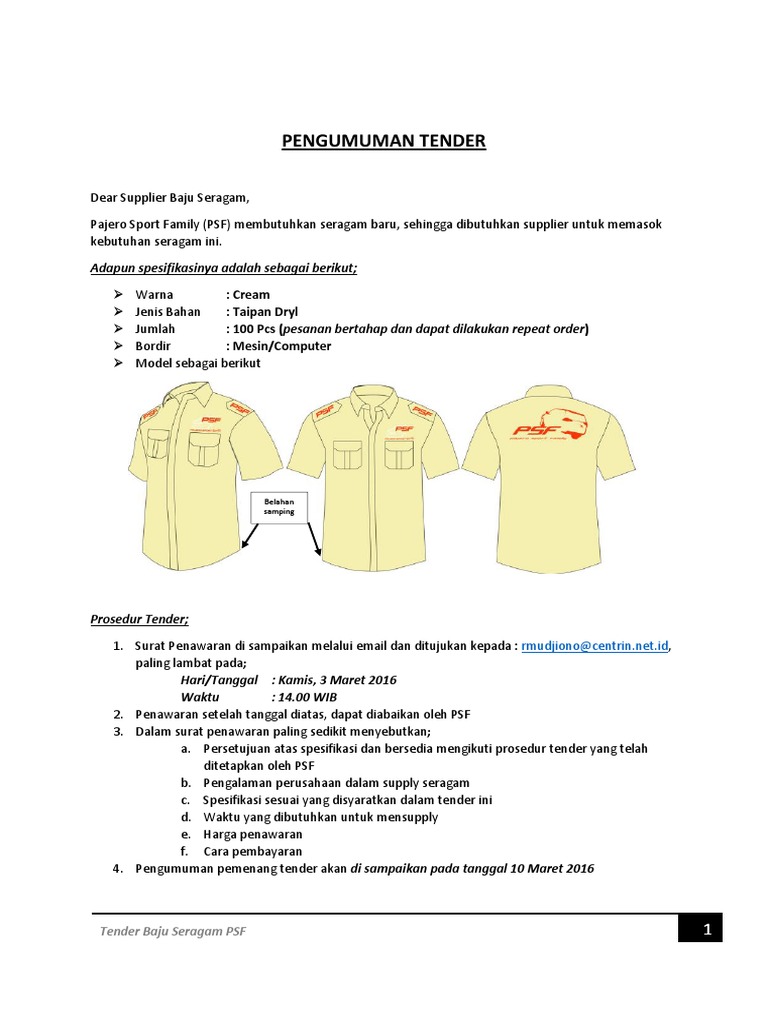 Pengumuman Tender Baju Seragam Pdf