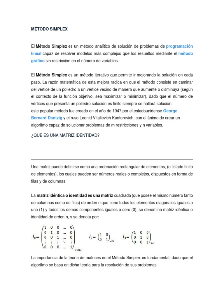 Método Simplex | PDF | Matriz (Matemáticas) | Análisis matemático