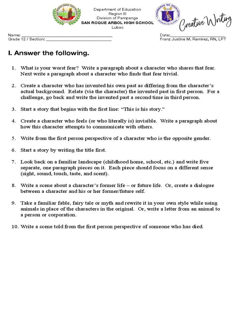 Creative Writing Test PDF