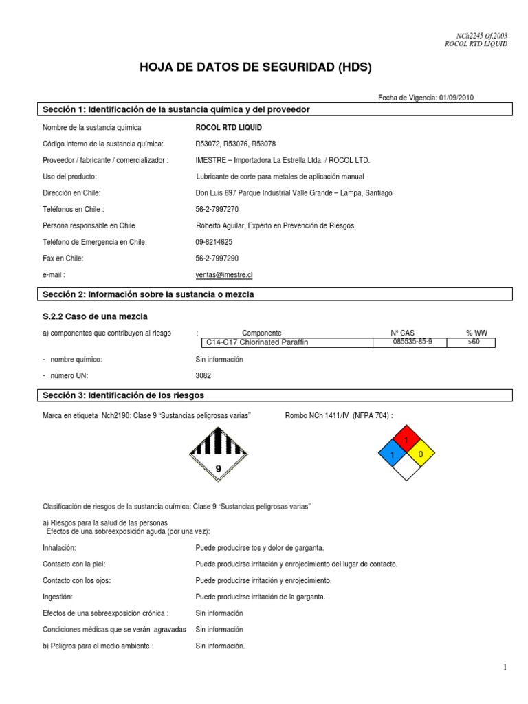 Msds Rocol RTD Liquid PDF Carbón Agua