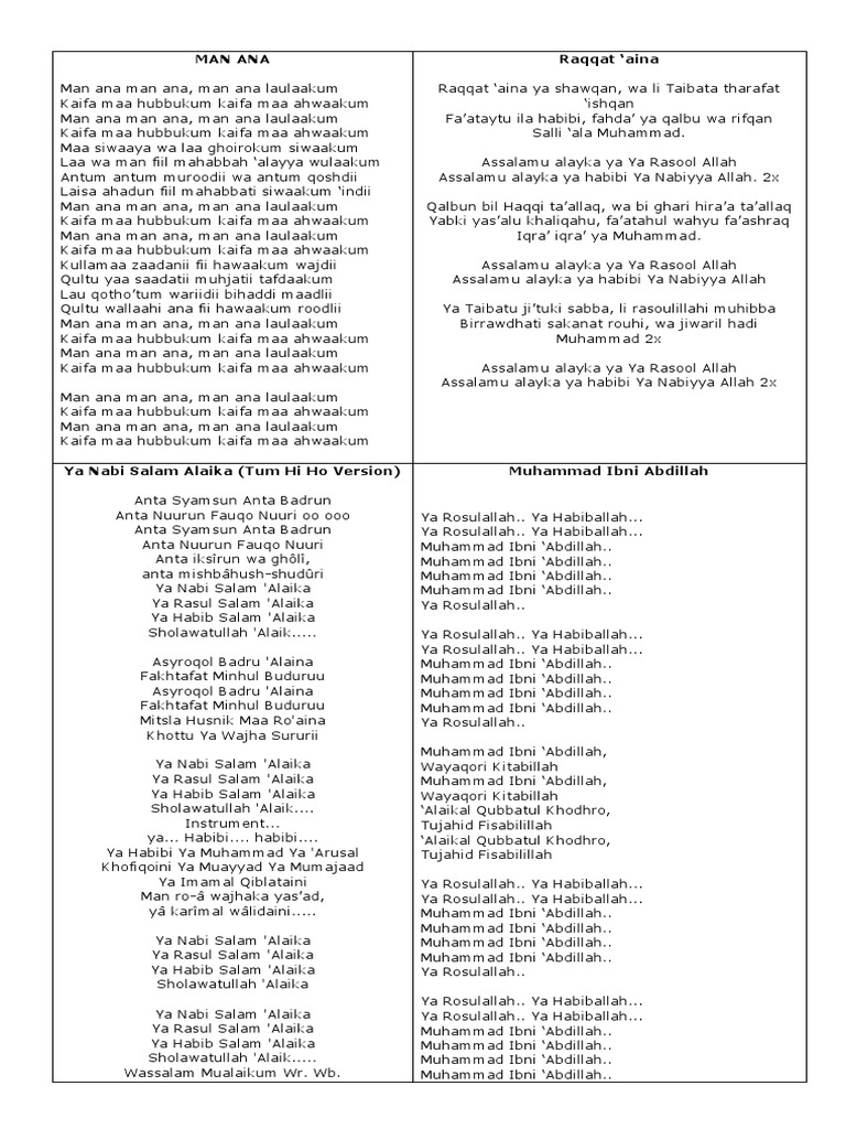 Lirik Lagu Sholawat