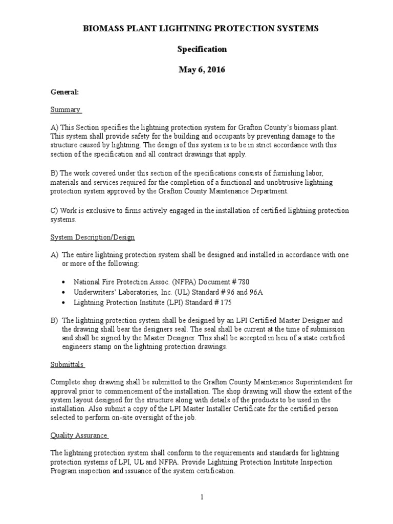 Biomass Plant Lightning Protection Specs | PDF | Electrical Conductor ...