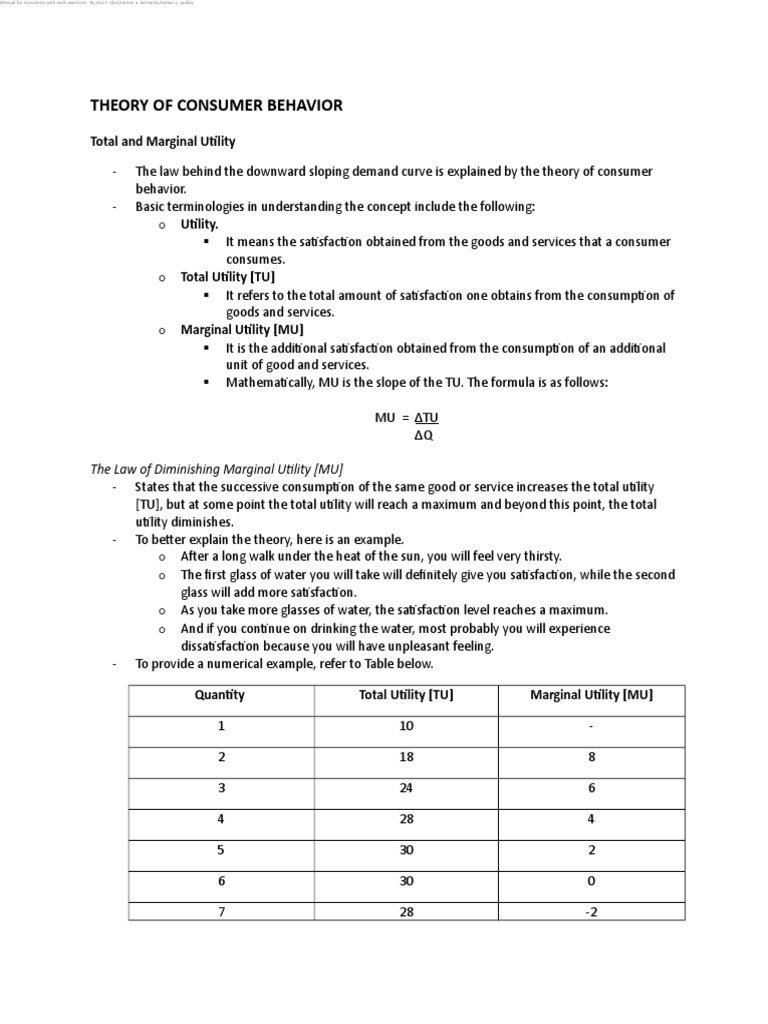 4theory of Consumer Behavior | PDF | Utility | Marginal Utility