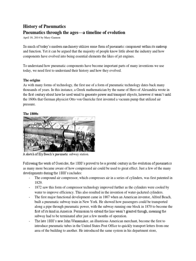 History of Pneumatics Pneumatics Through The AgesA Timeline of Evolution PDF Pneumatics