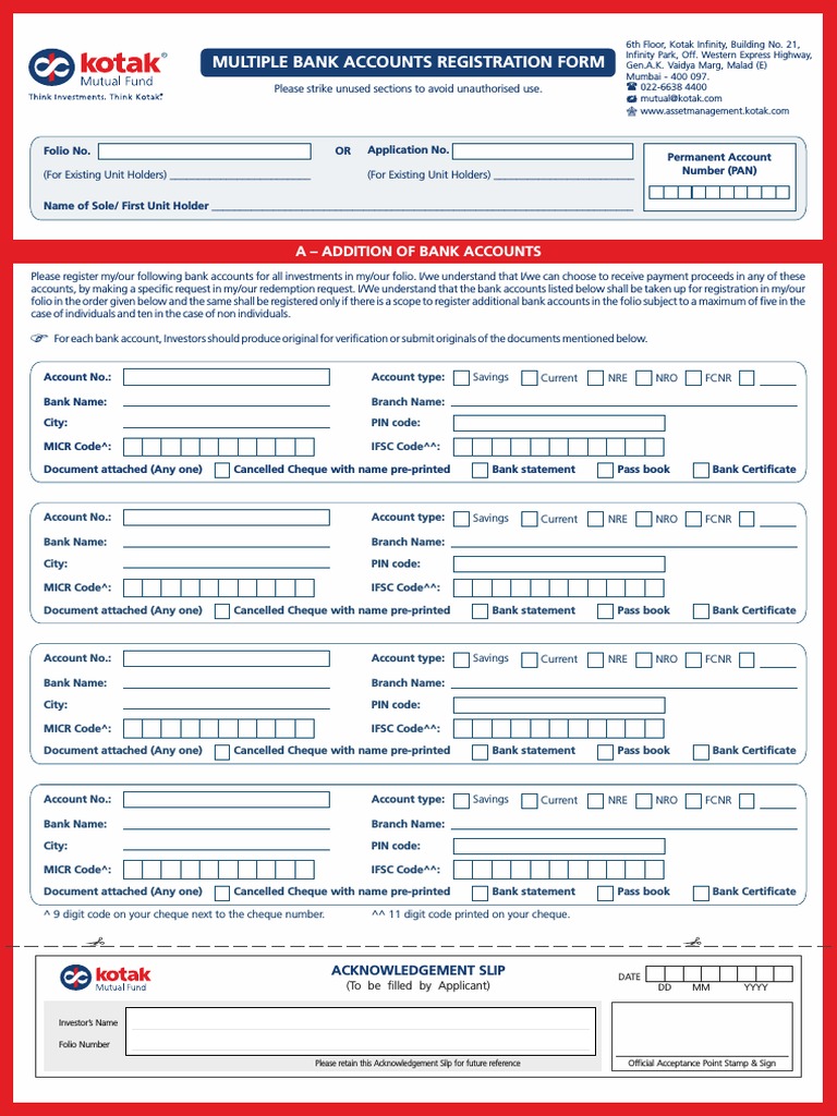 Multiple Bank Account Registration Form | PDF | Cheque | Banks
