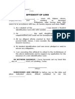 Affidavit of Loss: Republic of The Philippines) Camiling, Tarlac) S.S