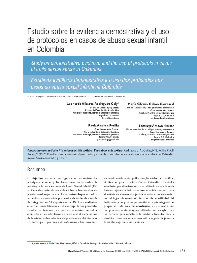Protocolos en Caso de Abuso Sexual en Colombia - Revista - Criminalidad ...