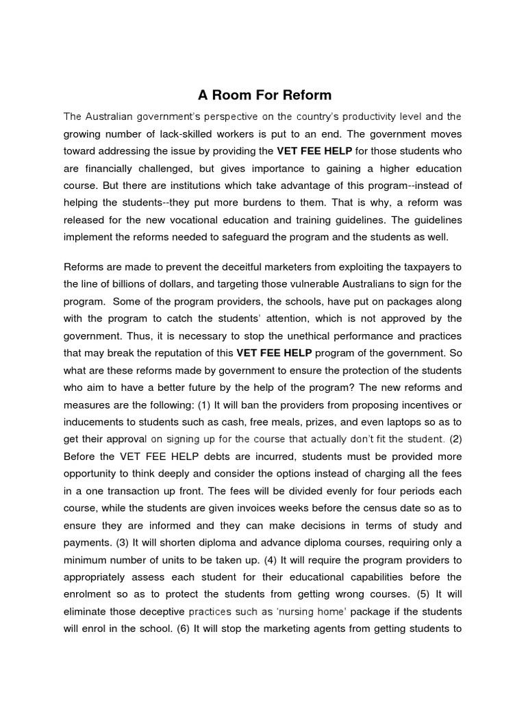 Vet Fee Help PDF Vocational Education Fee