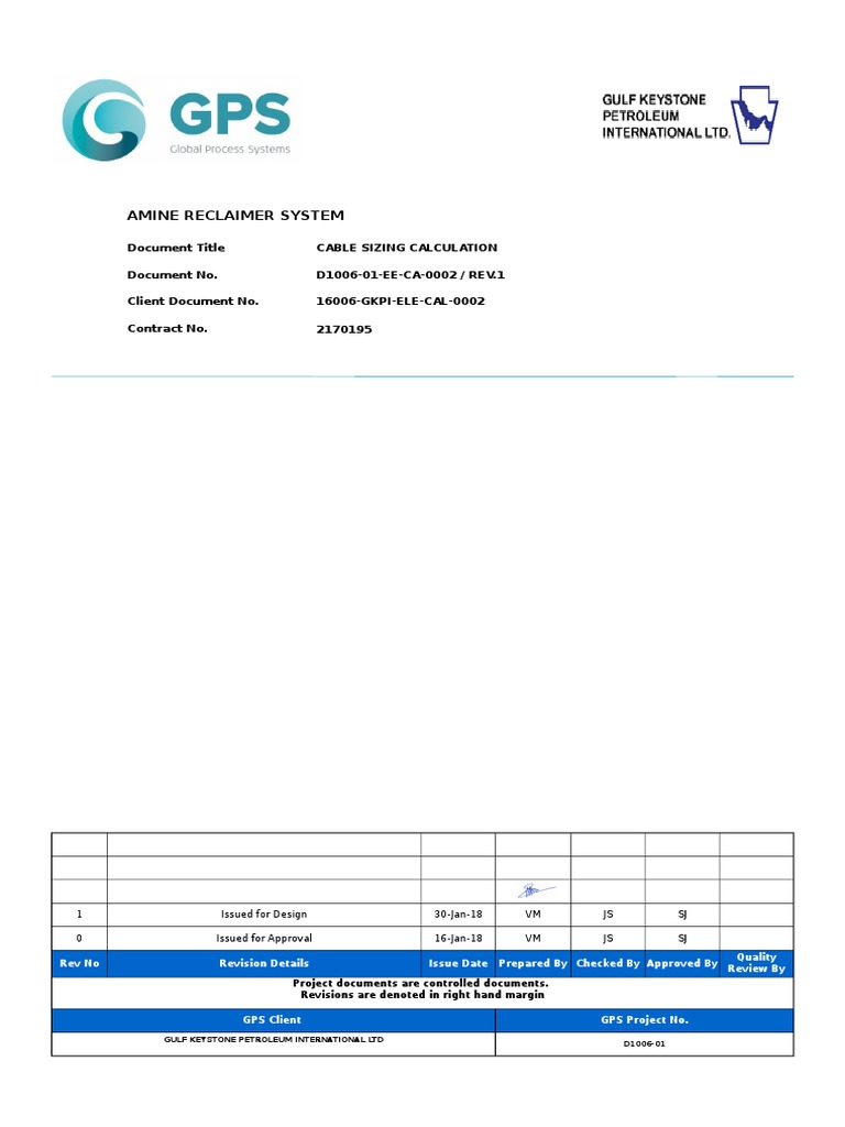 Amine Reclaimer Cable Sizing Guide | PDF | Alternating Current | Wire