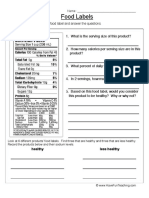 Reading Food Labels Worksheet PDF