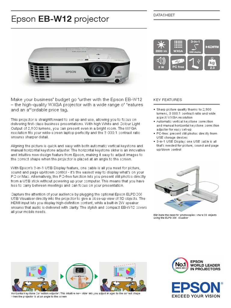 Epson EB-W12 Projector Datasheet | PDF | Computer Monitor | Display ...