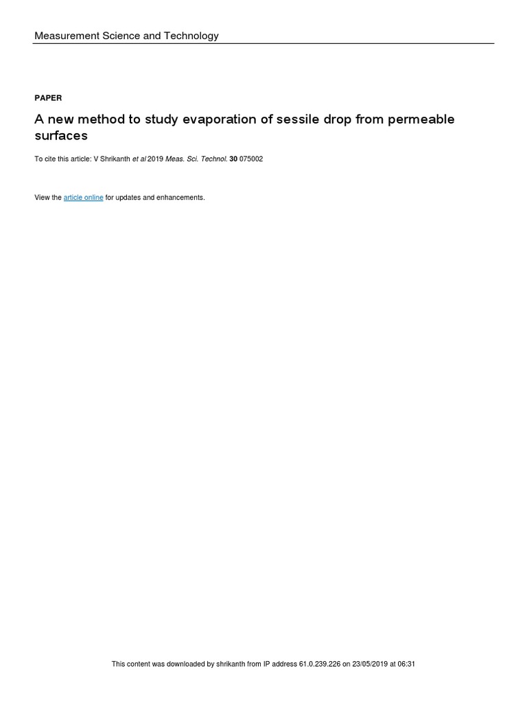 A New Method To Study Evaporation of Sessile Drop From Permeable ...