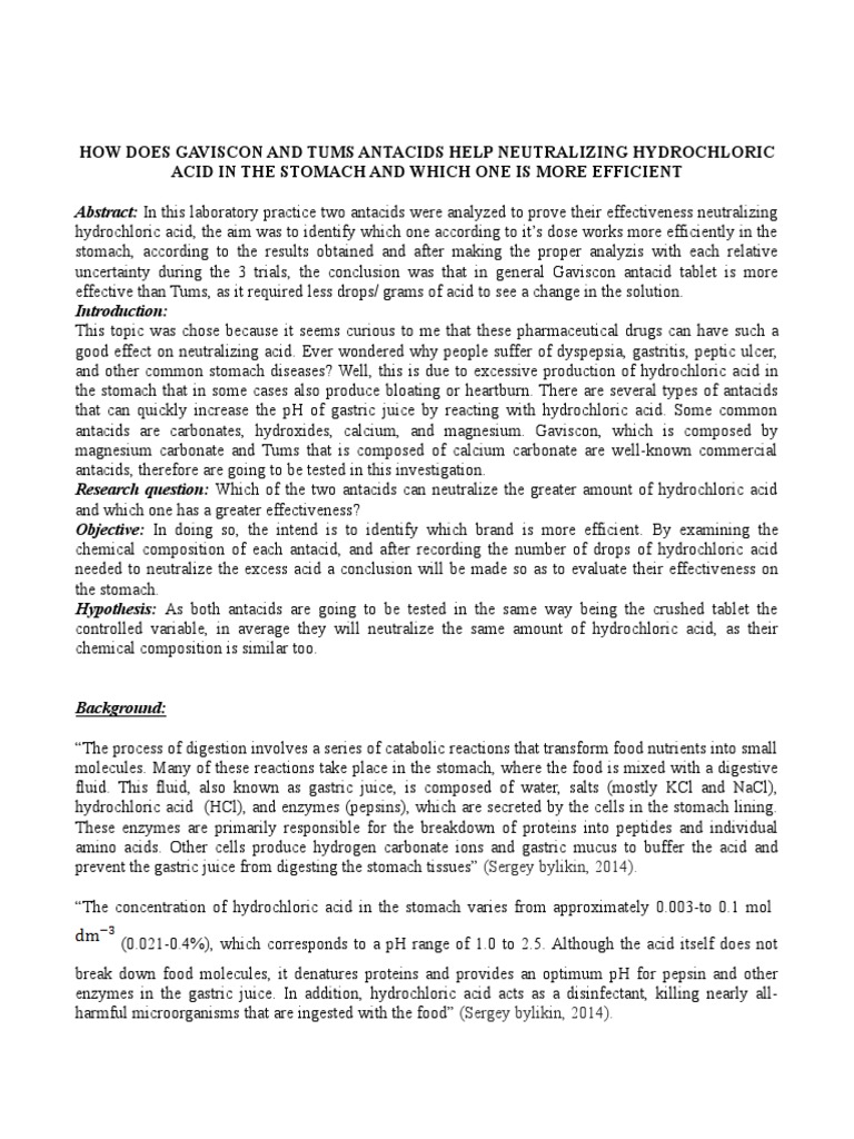 How Does Gaviscon and Tums Antacids Help PDF Digestion Chemistry