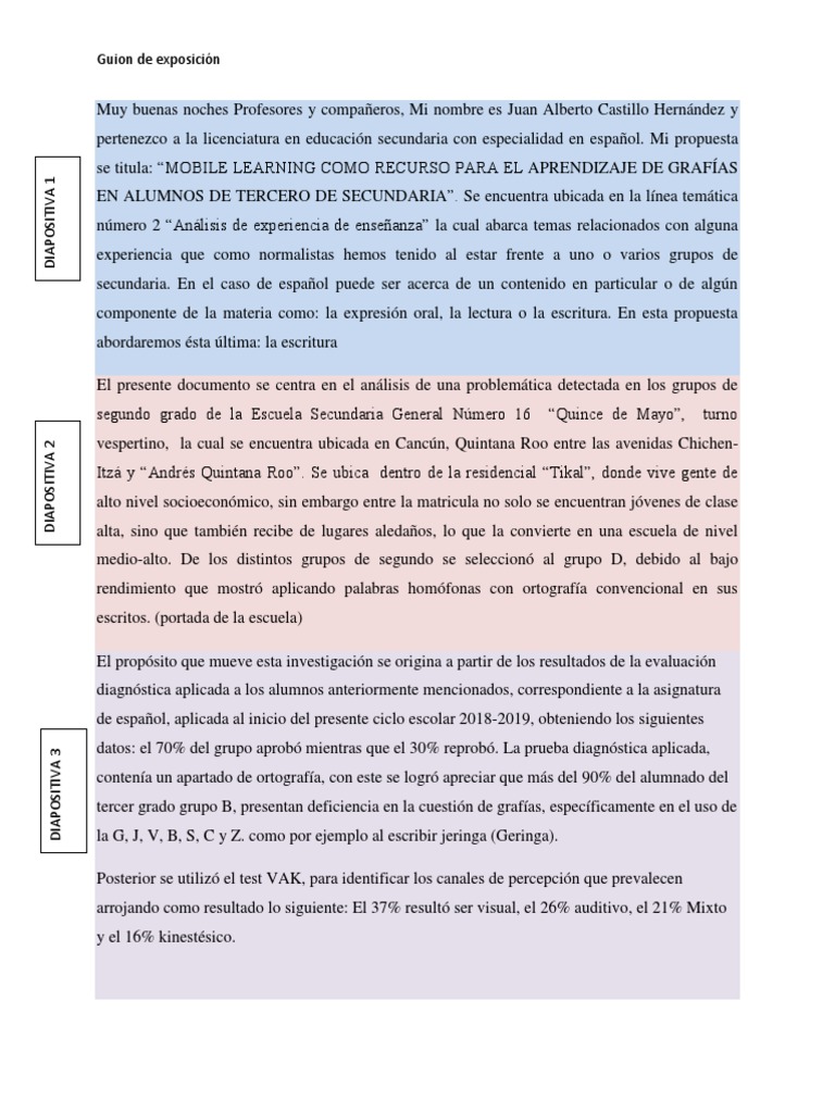 Guion de Exposicion Educación Secundaria Aprendizaje