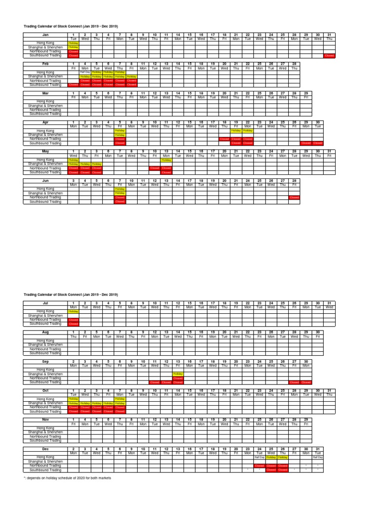 2019 Stock Connect Trading Calendar | PDF