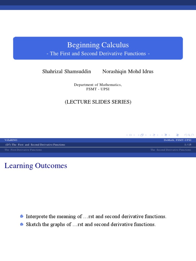 Beginning Calculus: - The First and Second Derivative Functions | PDF ...