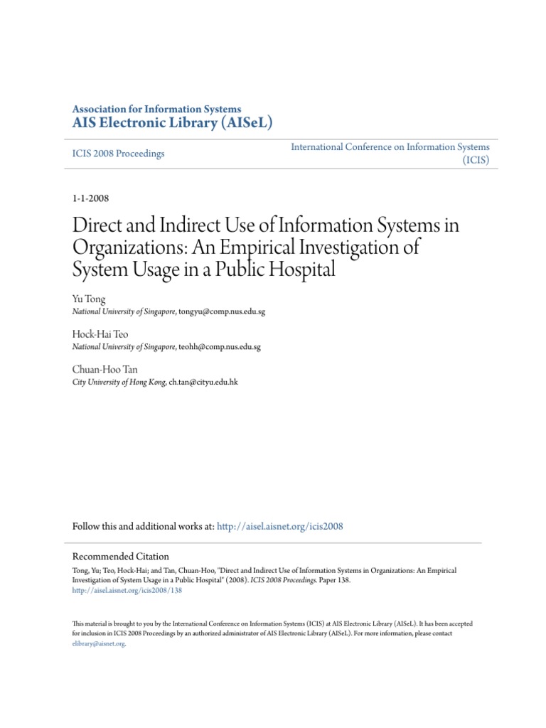 Direct and Indirect Use of Information Systems in Organizations: An ...
