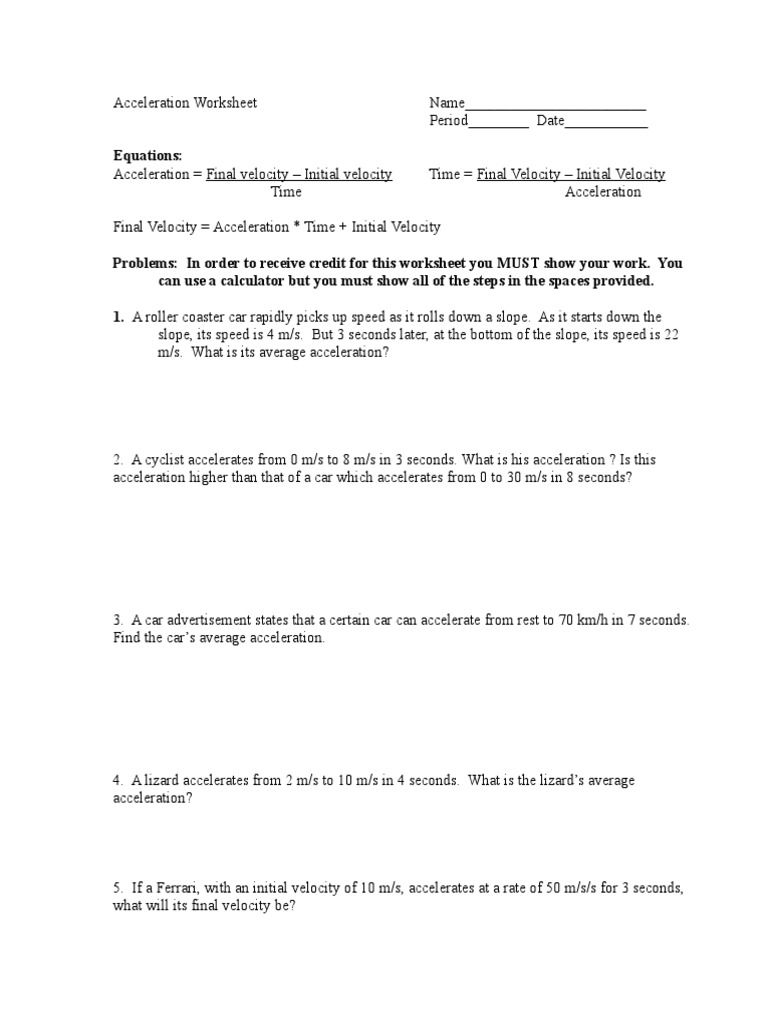 AccelerationWorksheet 000 | PDF