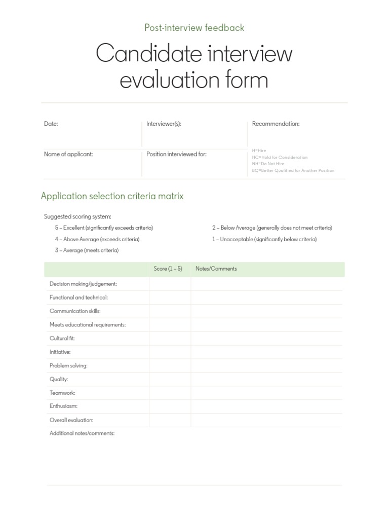 Candidate Interview Evaluation Form | PDF