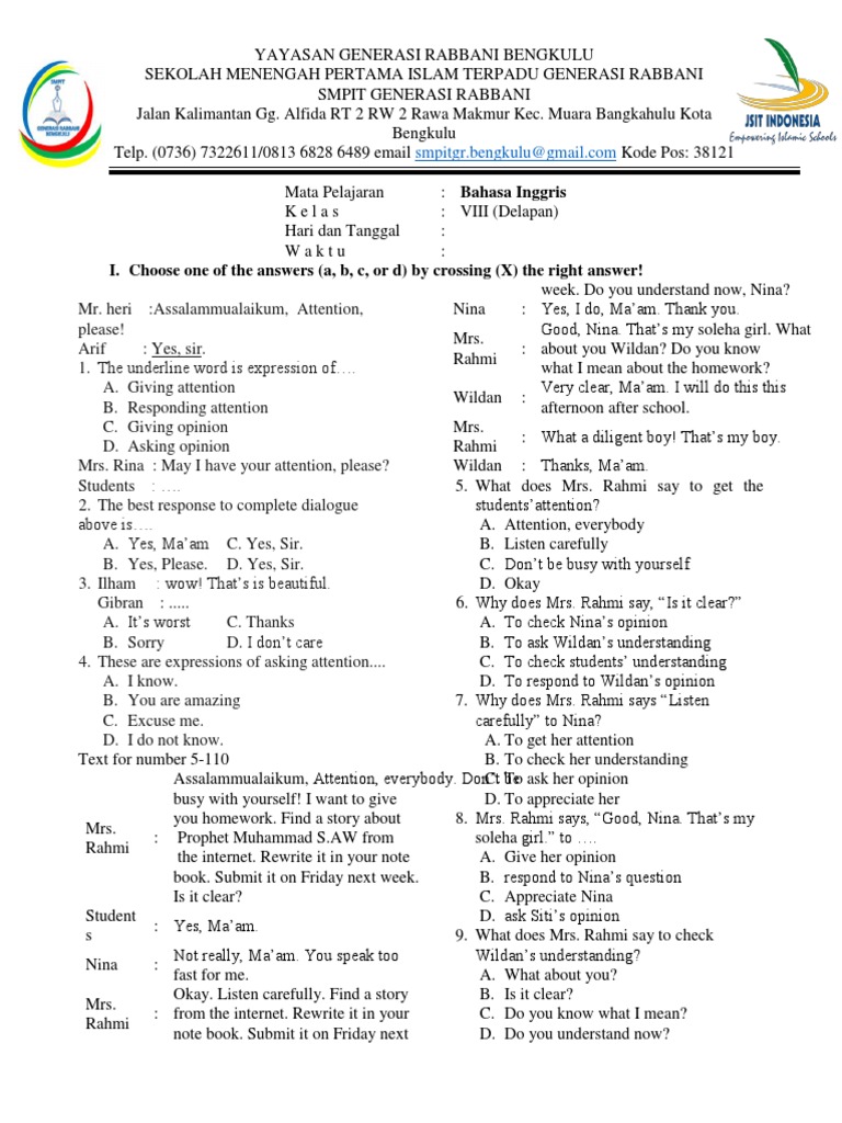 Pts Soal Bahasa Inggris Kelas 8