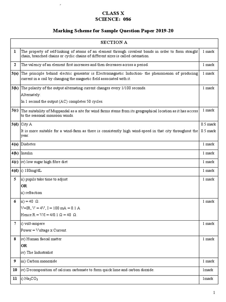Class X Science 086 Marking Scheme For Sample Question Paper 201920