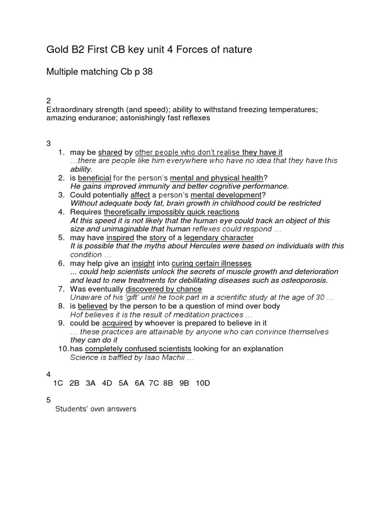 Gold B2 First, Unit 4 Key PDF Ernest Shackleton Cognitive Science