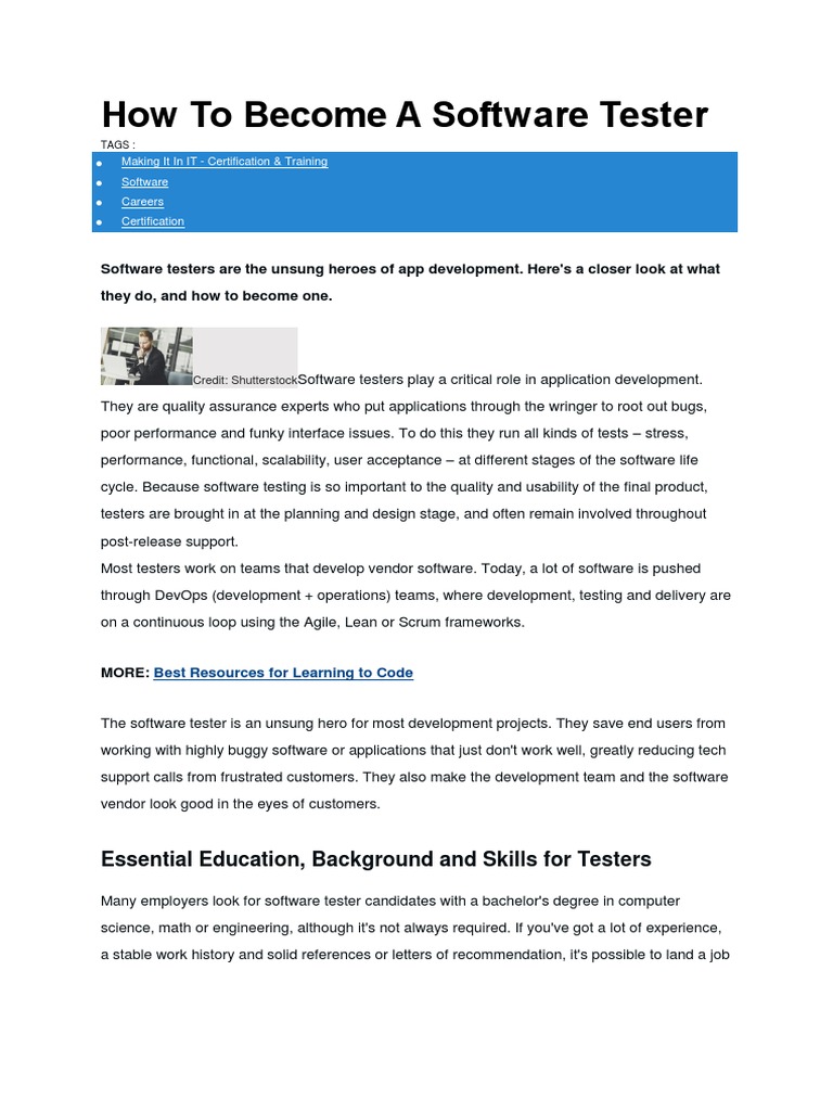 How To Become A Software Tester | PDF | Software Testing | Certification