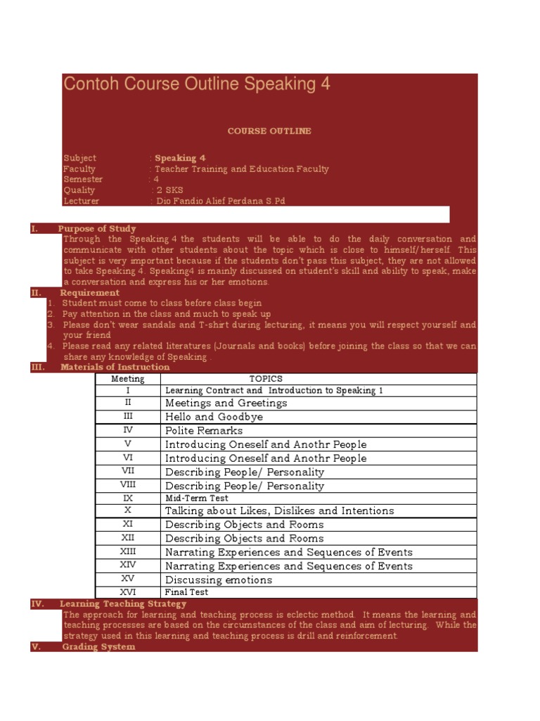 Contoh Course Outline PDF Pedagogy Learning