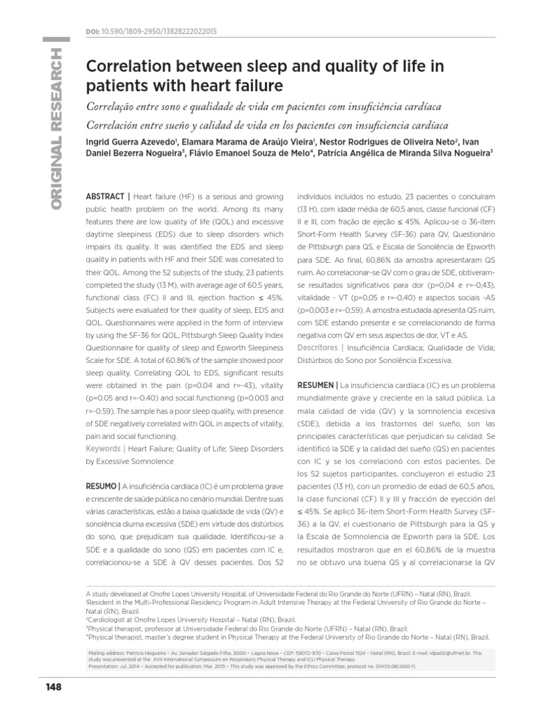 Correlation Between Sleep and Quality of Life in Patients With Heart ...