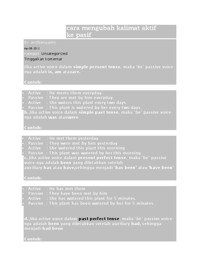 Bhs Inggris Kalimat Passive Voice Cara Mengubah Kalimat Aktif Ke Language Mechanics Linguistics