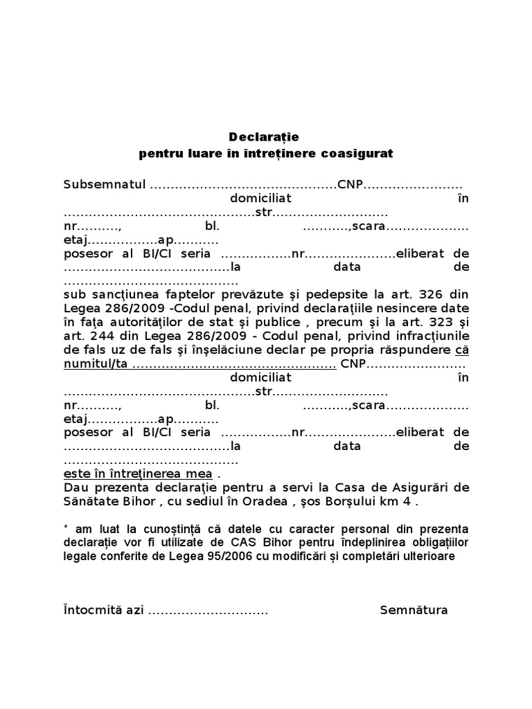 Declaratie Coasigurat