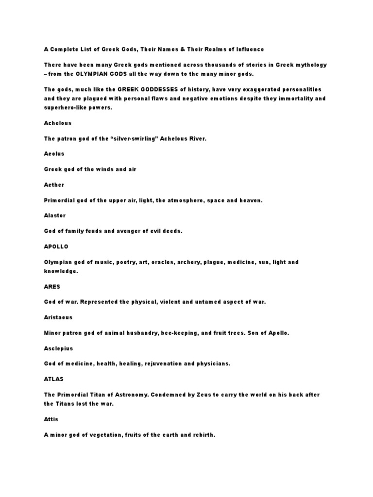 Comprehensive Greek Gods List | PDF | Hades | Ancient Greek Religion