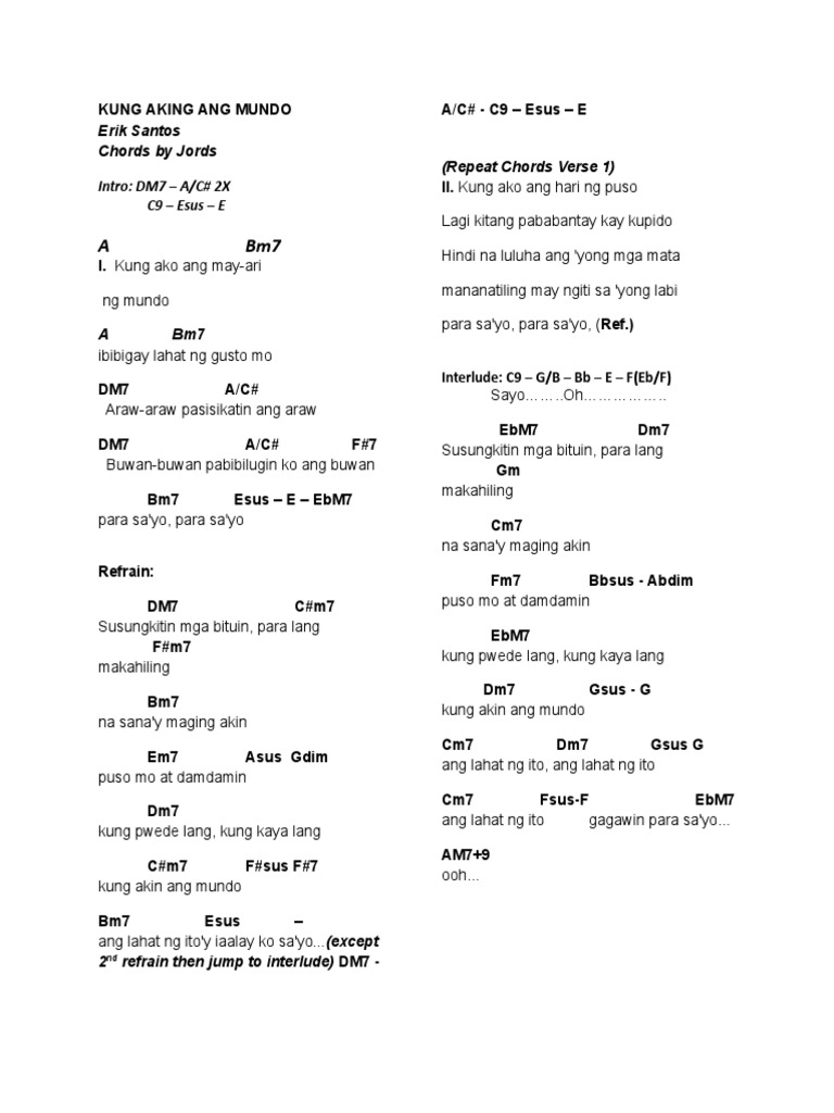 Kung Akin Ang Mundo Chords And Lyrics Pdf