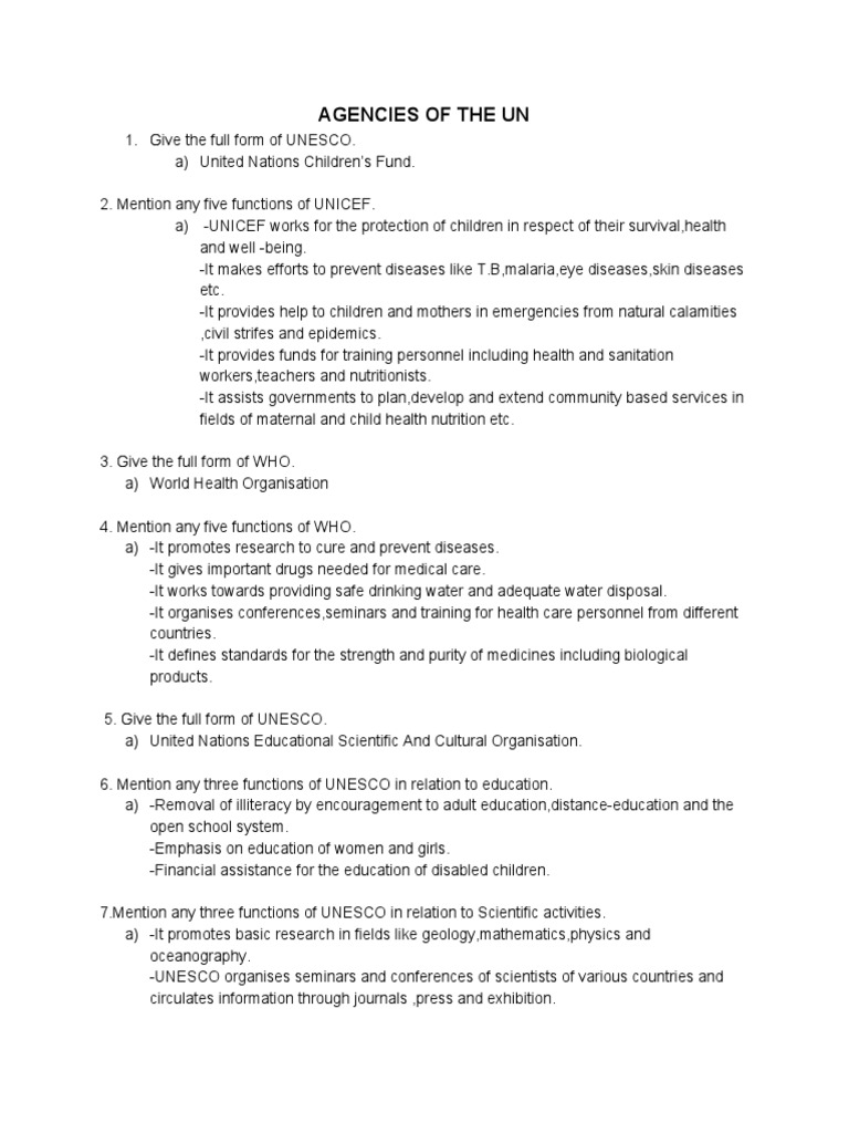Agencies of The Un | PDF | Unesco | United Nations