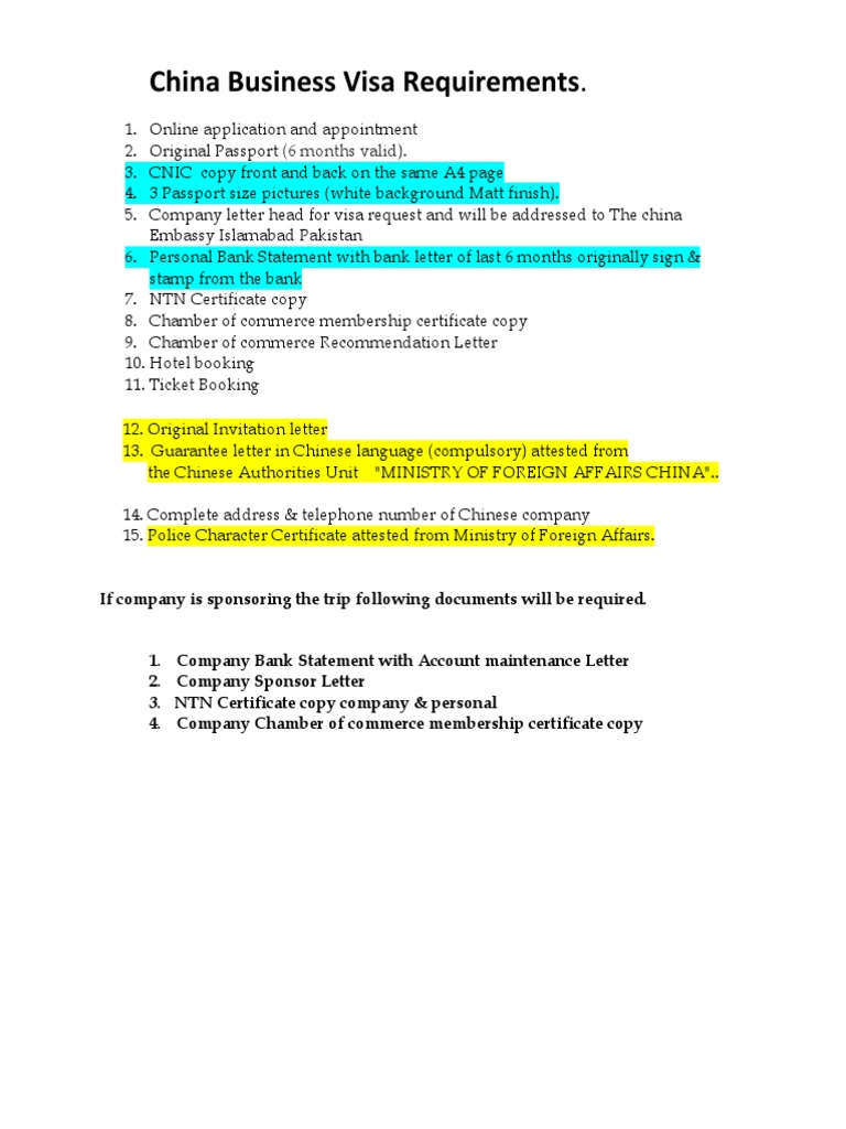 China Visa Requirement New PDF