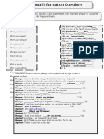 Personal Information Questions: Column A Column B