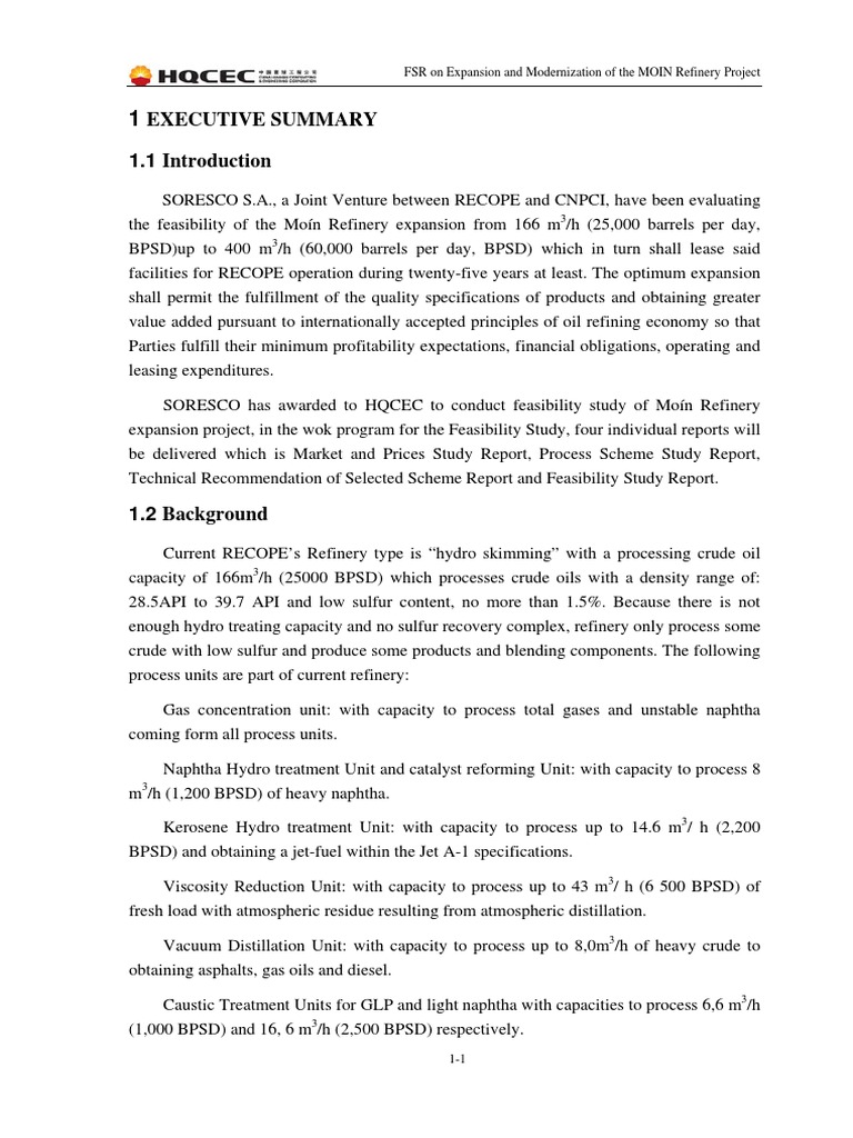 MOIN Refinery Expansion Feasibility Study | PDF | Oil Refinery ...