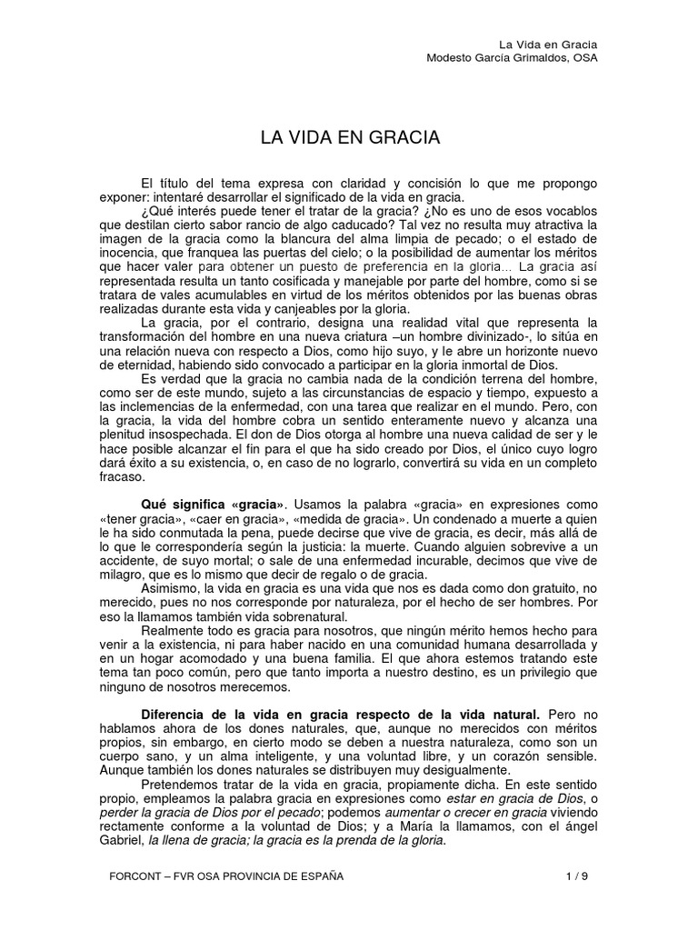 La Vida en Gracia: Un Don Divino | PDF | Gracia en el cristianismo | Amor