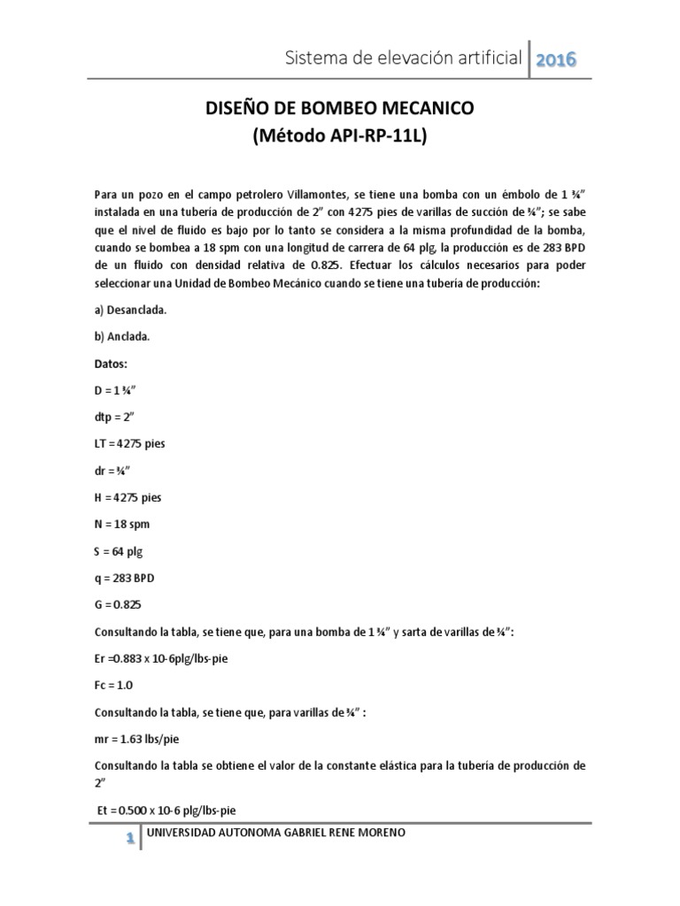 Diseño de Bombeo Mecánico API-RP-11L | PDF | Bomba | Máquinas